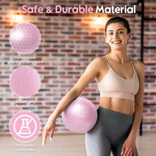 Small Exercise Ball with Pump, 9 Inch Mini Pilates Ball with Exercise Guide, Small Workout Ball for Stability, Fitness, Barre, Yoga, Core Training & Physical Therapy, Pink