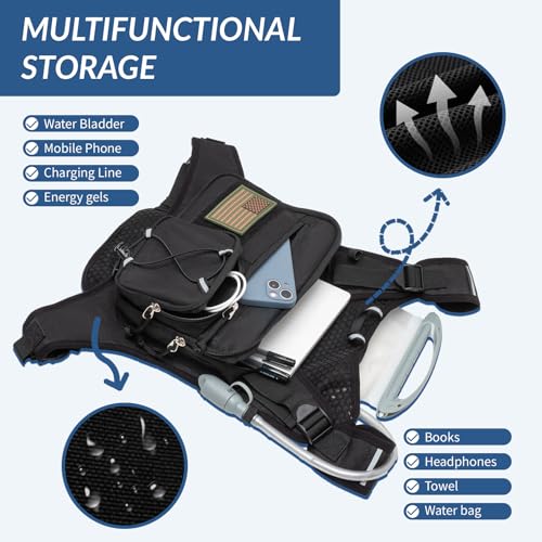 Running Vest,Lightweight Adjustable Chest Pack with Pistol Holster, Pack with 1.5L Water Bladder, Reflective Running Hydration Vest