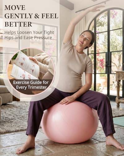 Trideer Pregnancy Birthing Ball, 1.7mm Extra Thick Yoga Ball for Maternity, Labor, Physio, Recovery, Exercise Guide & Daily Comfort Tips for All Trimesters, 1000LB Anti-Burst Non-Slip Stability Ball