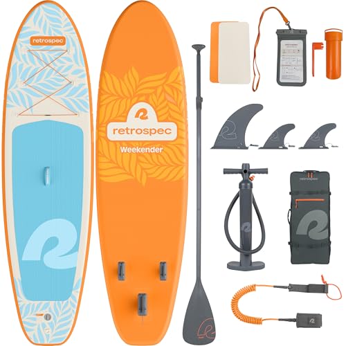 Retrospec Weekender Inflatable Stand Up Paddle Board Includes Paddle, Pump, and Accessories 10’6” Lightweight iSUP, Puncture Resistant Inflatable Paddle Board for Adults - color: Creamsicle 1