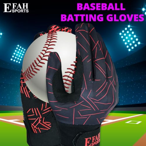 Baseball Batting Gloves for Youth Adult Kids Boys Softball - color: RED, size: Youth Small