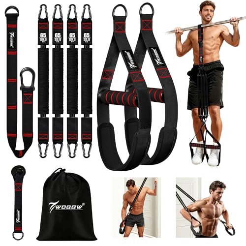 Pull Up Assistance Bands, Heavy Duty Resistance Bands with Handles, Exercise Band with Door Anchor, Adjustable Workout Band Set for Pull Up Bar, Full Body Strength&Muscle Training, Recovery, Home Gym - color: Black and Red