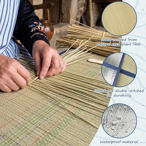 31.5" x70" Straw Beach Mat, Waterproof & Heat Insulation Straw Mat Foldable Lightweight Picnic Mat with Trim for Camping Sunbathing Floor Yoga Outdoor Activities