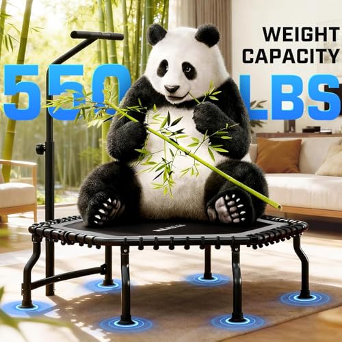 ANCHEER Trampoline, 50'' Rebounder Trampoline for Adult with Bar, Indoor Mini Trampoline, 550LBS Fitness Trampoline with Bungee, Jumping Cardio Equipment, Exercise Trampoline at Home Gym - color: Light Black