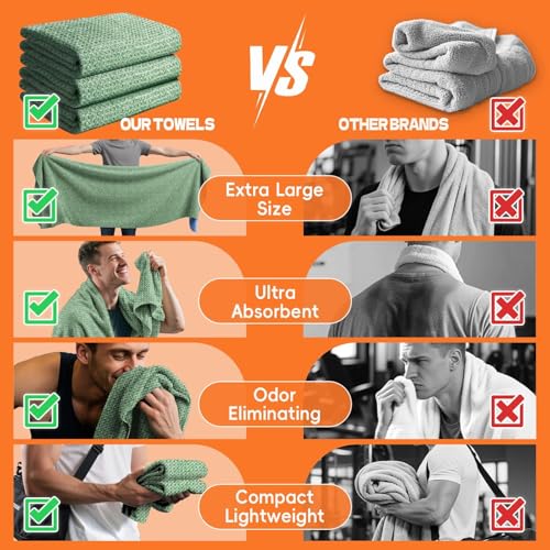 Microfiber Sweat Towel, Quick Dry Negative Ions 3 Pack 27x55 in - color: Green, size: 27 inch X 55 inch