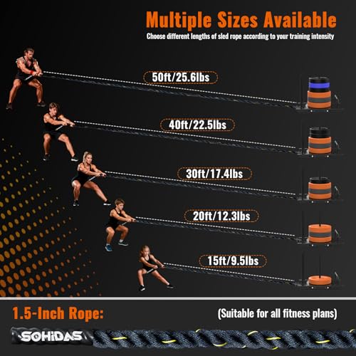 Weight Sled Rope Workout Sled Pulling Ropes, Sleds Push Gym Equipment Weight Sleds Pull Rope for Training Tire Pulling Workout Fitness Resistance Football Exercise Equipment for Men Women - size: 1.5IN 30FT Sled Rope