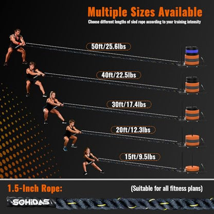 Weight Sled Rope Workout Sled Pulling Ropes, Sleds Push Gym Equipment Weight Sleds Pull Rope for Training Tire Pulling Workout Fitness Resistance Football Exercise Equipment for Men Women - size: 1.5IN 30FT Sled Rope