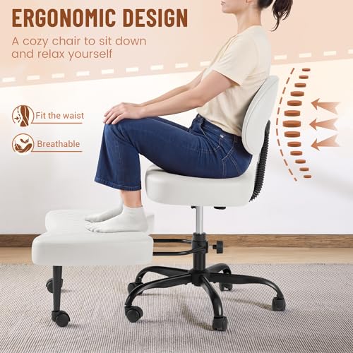 Homall Ergonomic Cross Legged Office Desk Chair with Wheels, 360° Swivel and Adjustable Height for Meditation and ADHD,Criss Cross Kneeling Chair with Lumbar Support (Leather, White) - color: White