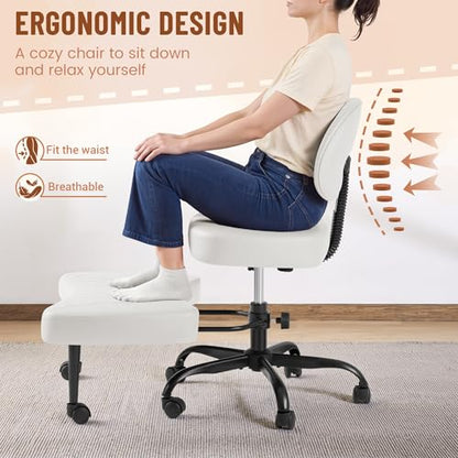Homall Ergonomic Cross Legged Office Desk Chair with Wheels, 360° Swivel and Adjustable Height for Meditation and ADHD,Criss Cross Kneeling Chair with Lumbar Support (Leather, White) - color: White