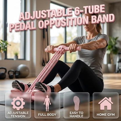 Pedal Resistance Bands with Handles, 2026 Upgraded 6-Tube Elastic Pedal Puller Resistance Band, Multifunction Fitness Bands for Abdomen/Waist/Arm/Leg, Portable Latex Exercise Bands - color: Purple+Pink