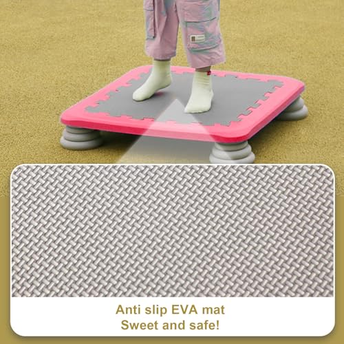 Cryfokt Kids Trampoline, 4.9 x 25.6 x 25.6in Mini Trampoline for Toddler, Indoor Play Equipment with Non Slip Base, Shock Absorbing Jumping Board for Cardio Exercise and Balance