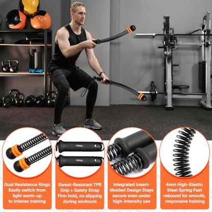 Portable Ropeless Battle Ropes, Adjustable Cordless Battle Ropes with Dual Weight Rings & Resistance Springs for Home Gym Workout, Weighted Low-Impact HIIT Exercise Equipment for Men & Women