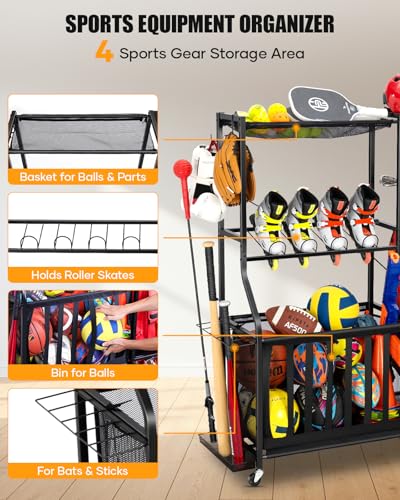 EXTCCT Garage Sports Equipment Organizer with Wheels, Golf Bag storage Rack - color: Black - Large