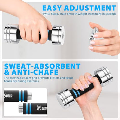 Northdeer Steel Dumbbells Ultracompact & Adjustable Chrome Dumbbell with Foam Handles 5lb 10lb 15lb 20lb 30lb 50lb Home Gym Workout (Choice of Size)