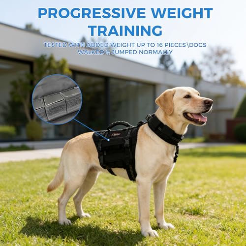 Weighted Dog Vest for Medium and Large Dogs, Adjustable Dog Weight Vest with Weighted Collar, 4 Removable Weight Blocks for Exercise, Walking, Strength Training & Conditioning（L）
