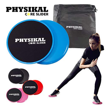 PHYSIKAL Exercise Core Sliders, Double-Sided use on Carpet, Hardwood Floors and on Any Surface. Full Body Workout. Compact for Travel or Home Abdominal Exercise Equipment