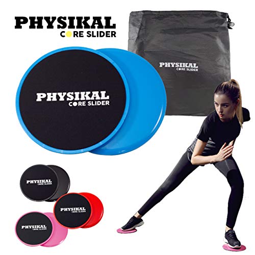 PHYSIKAL Exercise Core Sliders, Double-Sided use on Carpet, Hardwood Floors and on Any Surface. Full Body Workout. Compact for Travel or Home Abdominal Exercise Equipment