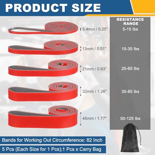 Resistance Bands for Working Out, Pull Up Bands, Pull Up Assistance Straps with Carry Bag for Home/Gym - color: Red/Gray