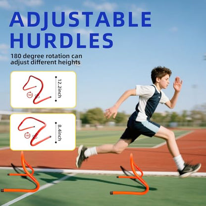 Agility Ladder Speed Training Equipment Set with 20ft Agility Ladder,4 Hurdles,12 Cones,Jump Rope,Running Parachute-Ideal Training Equipment for Kids Youth Adults in Soccer Football Basketball