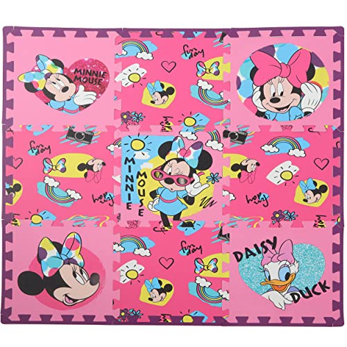 Disney Minnie Mouse Daisy Duck EVA Foam Mat, Cool Summer Interlocking Flooring Tiles, Pink, 36 x 36 Inches