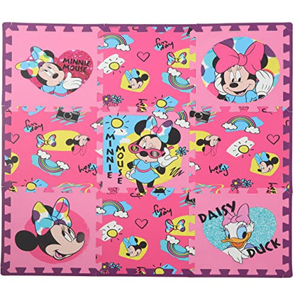 Disney Minnie Mouse Daisy Duck EVA Foam Mat, Cool Summer Interlocking Flooring Tiles, Pink, 36 x 36 Inches