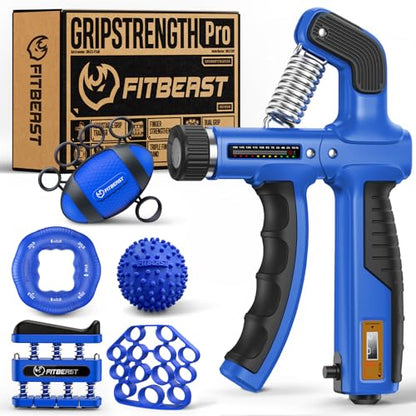 FitBeast Grip Strength Trainer, Hand Gripper Strengthener Kit - 6 Pack with Adjustable Resistance Forearm Strengthener, Forearm Exerciser and Massage Balls for Hand Therapy, Grip Training - color: Navy Blue