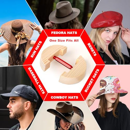 Hat Stretcher for Fitted Hats, Cowboy Hat Stretcher Fitted Hat 7 to 8 1/2, Adjustable Wooden Hat Jack Stretcher Fits All Caps - color: Round Square Red