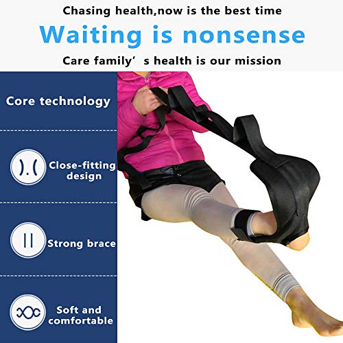 Foot Stretcher, Foot and Calf Stretcher-Stretching Strap For Plantar Fasciitis for Heel Spurs, Achilles Tendonitis & Hamstring, Yoga Foot & Leg Stretch Strap (Black)