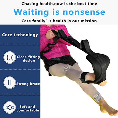 Foot Stretcher, Foot and Calf Stretcher-Stretching Strap For Plantar Fasciitis for Heel Spurs, Achilles Tendonitis & Hamstring, Yoga Foot & Leg Stretch Strap (Black)