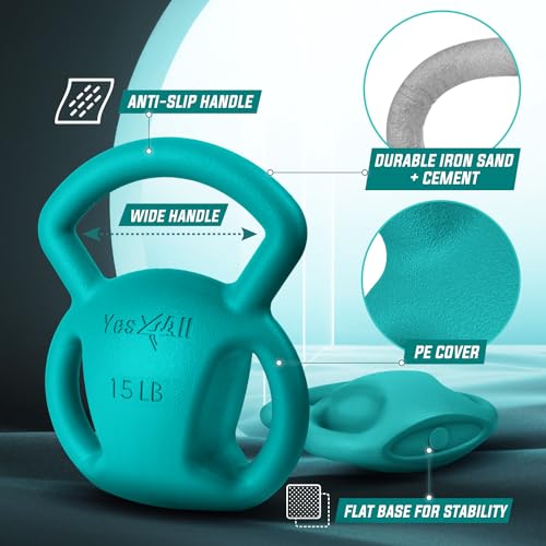 Yes4All Kettlebell, Strength Training Kettlebells for Women, Wide Multi-grip Textured Handle for Home Gym Exercises & Full Body Workout, Single 5–25 lb & Set of 10-15 lb - color: F. 10 - 15LB (Pink+Green), style: B. Combo