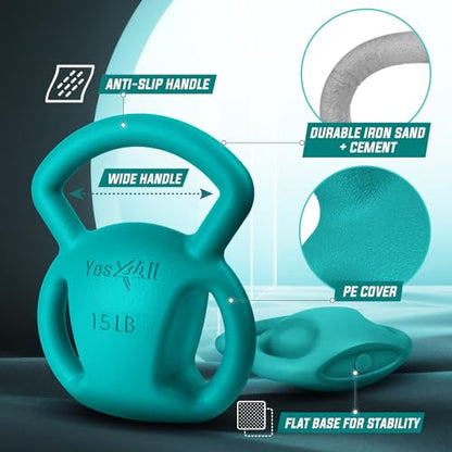Yes4All Kettlebell, Strength Training Kettlebells for Women, Wide Multi-grip Textured Handle for Home Gym Exercises & Full Body Workout, Single 5–25 lb & Set of 10-15 lb - color: F. 10 - 15LB (Pink+Green), style: B. Combo
