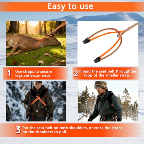 Deer Drag Harness Heavy Duty Orange Deer Drag Rope with Reflective Strip Soft Handle and Widened Shoulder Strap 400lb Capacity Deer Drag Set Perfect Men's Hunting Accessories and Gift for Hunters