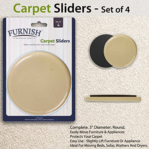 Jobar IdeaWorks S/4 Round 5" Dia Carpet Sliders - Protect Your Carpet and Make Moving Easy,Brown