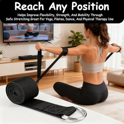 Stretching Strap Yoga Strap with Loops Stretch Straps for Physical Therapy Non Elastic Exercise Strap for Pilates Dance and Gymnastics - color: Black