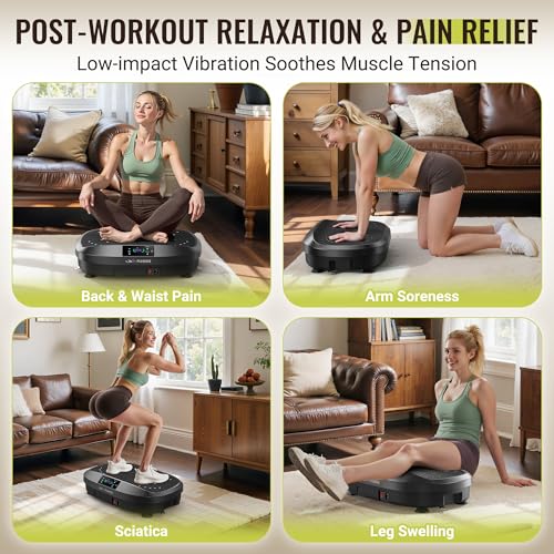 FLYBIRD Vibration Plate Exercise Machine for Lymphatic Drainage, Adjustable Levels Full Body Workout, Curved Vibration Plate with Powerful Motor for Weight Loss Fat Burner, Home Fitness Equipment