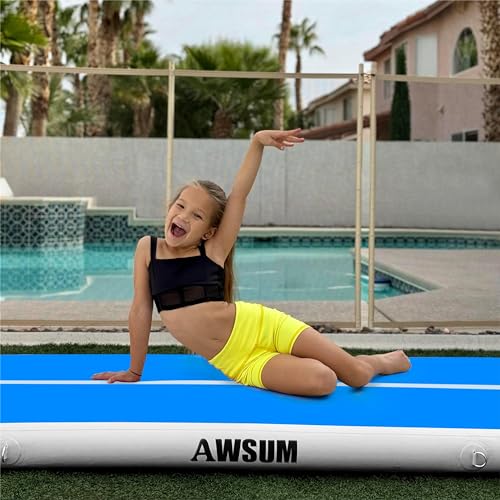 AWSUM Inflatable Gymnastics Mat, Tumble Track Air Mats with Pump - color: Blue/White, size: 10ft*6.6ft*4in(3*2*0.1M)