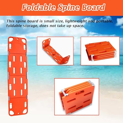 PE Spine Board Stretcher, Foldable Water Floating Stretchers with 3 74.8 IN Black Adjustable Straps, 2 & 4-Fold First Responder Backboard for Emergency Rescue(75.2x18.5x1.2 in/191x47x3cm-4 Fold) - size: 75.2x18.5x1.2 in/191x47x3cm-4 Fold