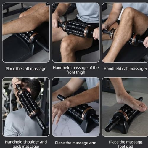Electric Rolling Percussive Massager, Hands-Free Base, Deep Tissue Muscle Massager and Back Roller Rechargeable Leg Massager Roller, 5-Speed Massage Roller Stick for Legs, Foot & Cellulite roller (A)