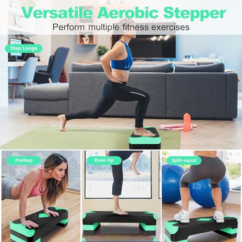 27" Exercise Workout Aerobic Step Platform with Adjustable 4"-6"-8" Risers - color: Green