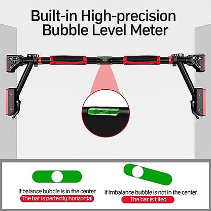 Pull Up Bar - Two-way Support Strength Training Chin up Bar for Doorway without Screws, Portable Pullup Bar for Home Gym Exercise Fitness with Level Meter, Adjustable Width, Max Load 880 LBS