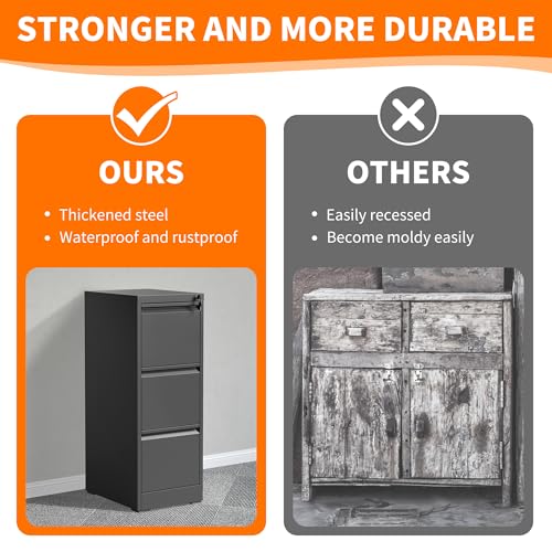 Metal File Cabinet with Drawer Heavy Duty Locking File Cabinets - color: Black, size: 40.6"H-3 drawers