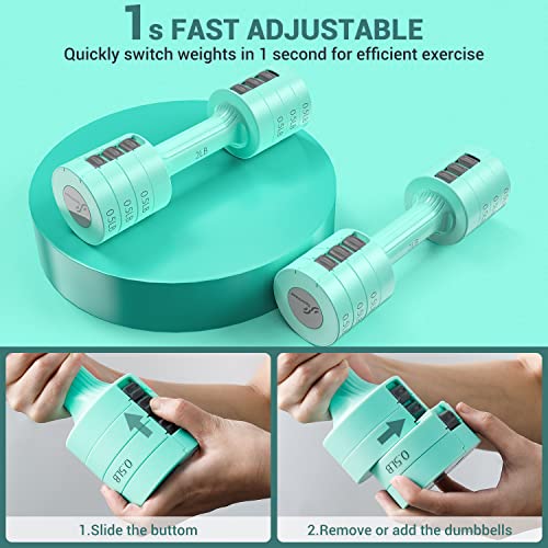 Sportneer Adjustable Dumbbells Hand Weights Set: 5 lb Dumbbell Set of 2 Each 2lb 3lb 4lb 5lb Free Weights Fast Adjust Weight 4 In 1 Weights Dumbbells Set for Women Men Home Gym Exercise Training - color: Green