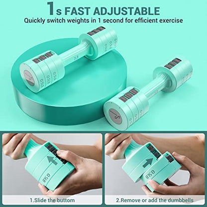 Sportneer Adjustable Dumbbells Hand Weights Set: 5 lb Dumbbell Set of 2 Each 2lb 3lb 4lb 5lb Free Weights Fast Adjust Weight 4 In 1 Weights Dumbbells Set for Women Men Home Gym Exercise Training - color: Green