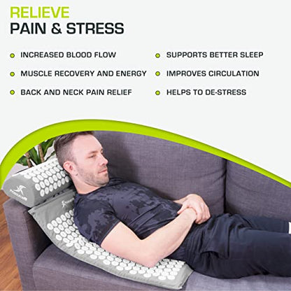 ProsourceFit Acupressure Mat and Pillow Set for Back/Neck Pain Relief and Muscle Relaxation - color: Grey/White, size: Large