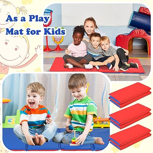 6 Pack Folding Rest Mat Toddler Nap Mat Upgraded Folding Exercise 1 Inch Thick 4 Section Classroom Sleeping for Preschool Daycare Kindergarten Yoga School Travel Home Supplies - color: Red, Blue