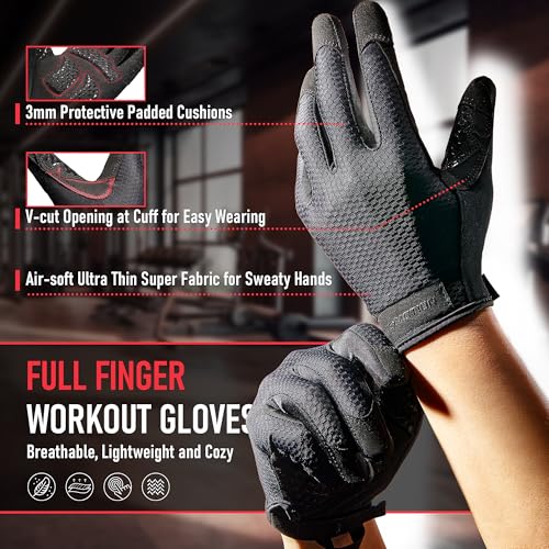 COOLJOB Padded Gym Workout Gloves for Men, Non-Slip Grip Breathable Touchscreen Sports Gloves for Cycling Driving, S-XL Black - size: X-Large