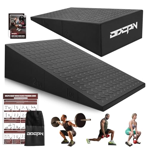 Squat Wedge Block, 2 Pcs Non-slip Heel Elevated Squat Wedge for Weightlifting Workout with Storage & Training Poster, Slant Board for Squats to Improve Squat Mobility Balance & Strength Performance