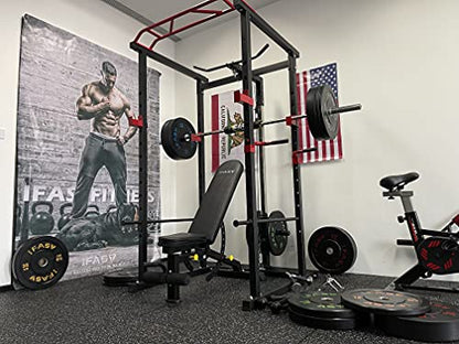 Power Cage 1000-Pound Capacity Exercise Stand Olympic Squat Cage Power Rack with LAT Pull-Down Attachment, Multi-Grip Pull-up Bar and Dip Handle for Men Women Strength Training Home Gym Equipment