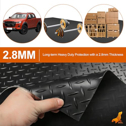 SEAL 4 x 6 FT Premium Garage Floor Mat, Solid 2.8mm Thick Lay-Flat Black Commercial Grade Heavy Duty Parking Mat for Golf Cart, Workbench, ATV, Water/Stain Resistant Runner (Embossed Diamond Plate) - size: 72"L x 48"W x 0.1"Th