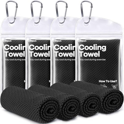 ROXUN 4 Pack Cooling Towels, 40''x12'' Soft Breathable Chilly Neck Ice Towel for Workout Running Golf 4 Black - color: 4 Black